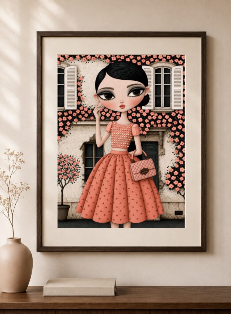 Doll Girl Polka Dots Art Print