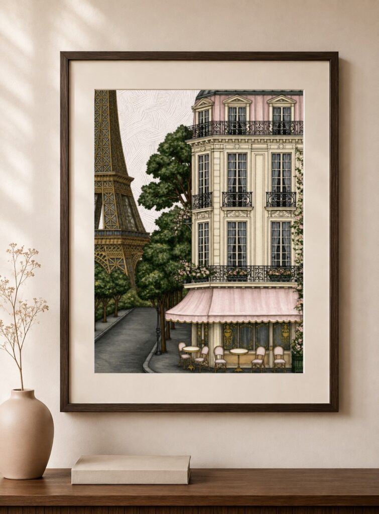 Pastel Paris Cafe Art Print