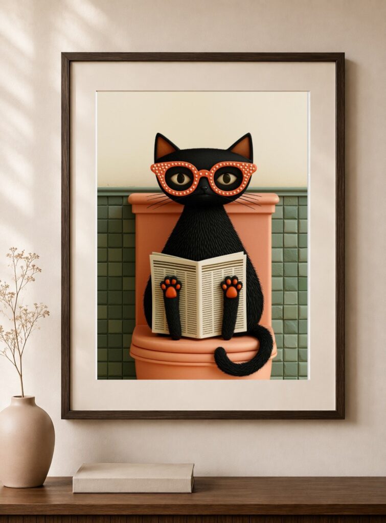 Funny Cat Bathroom Art Print