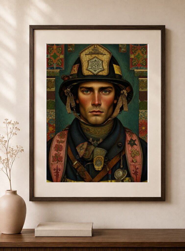 Firefighter Vintage Portrait Art Print