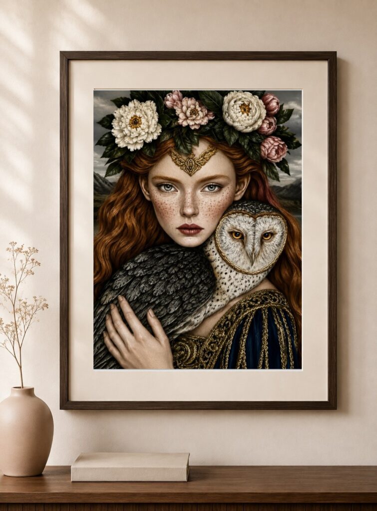 Flame Haired Maiden Owl Art Print