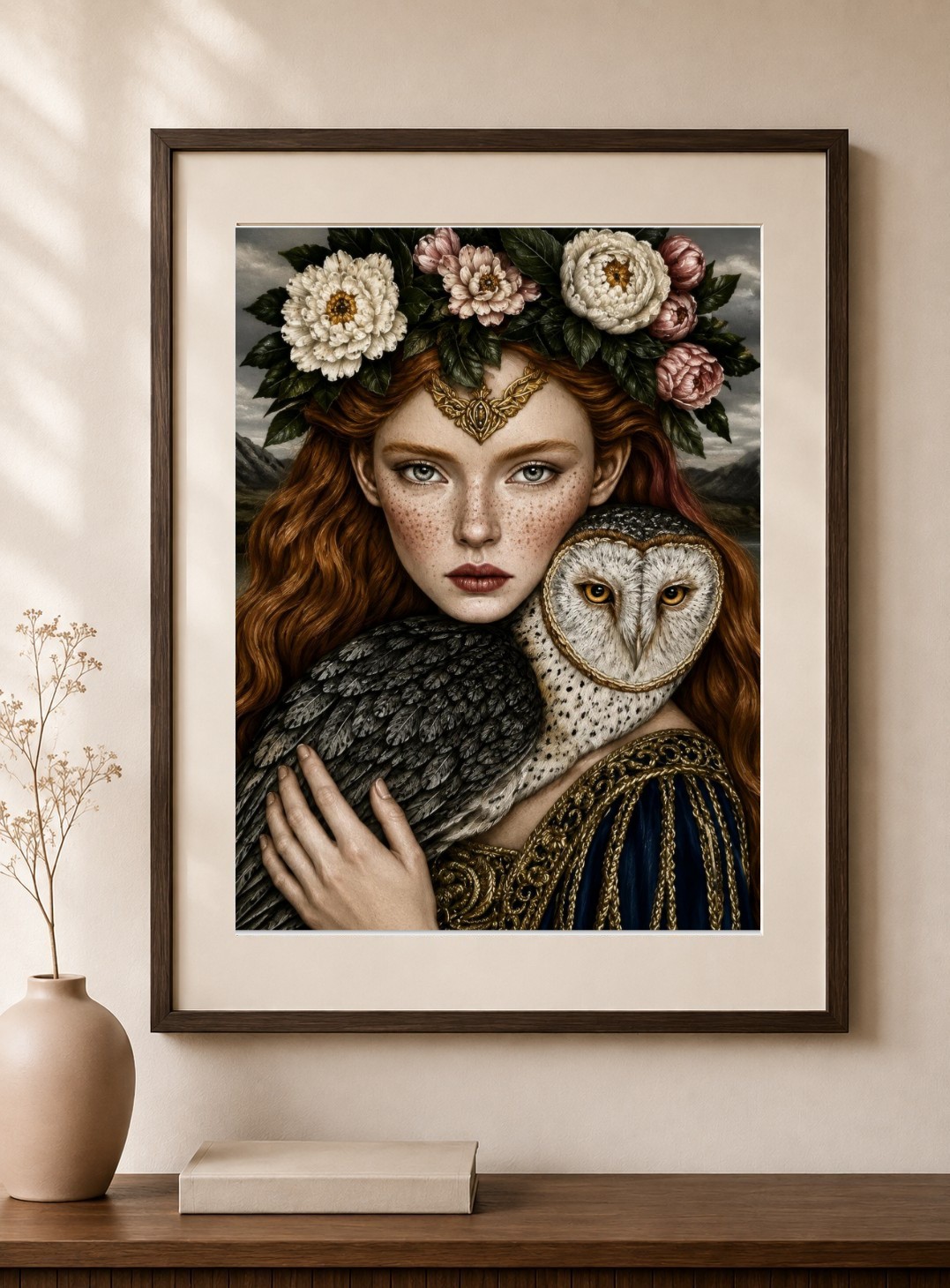Flame Haired Maiden Owl Art Print