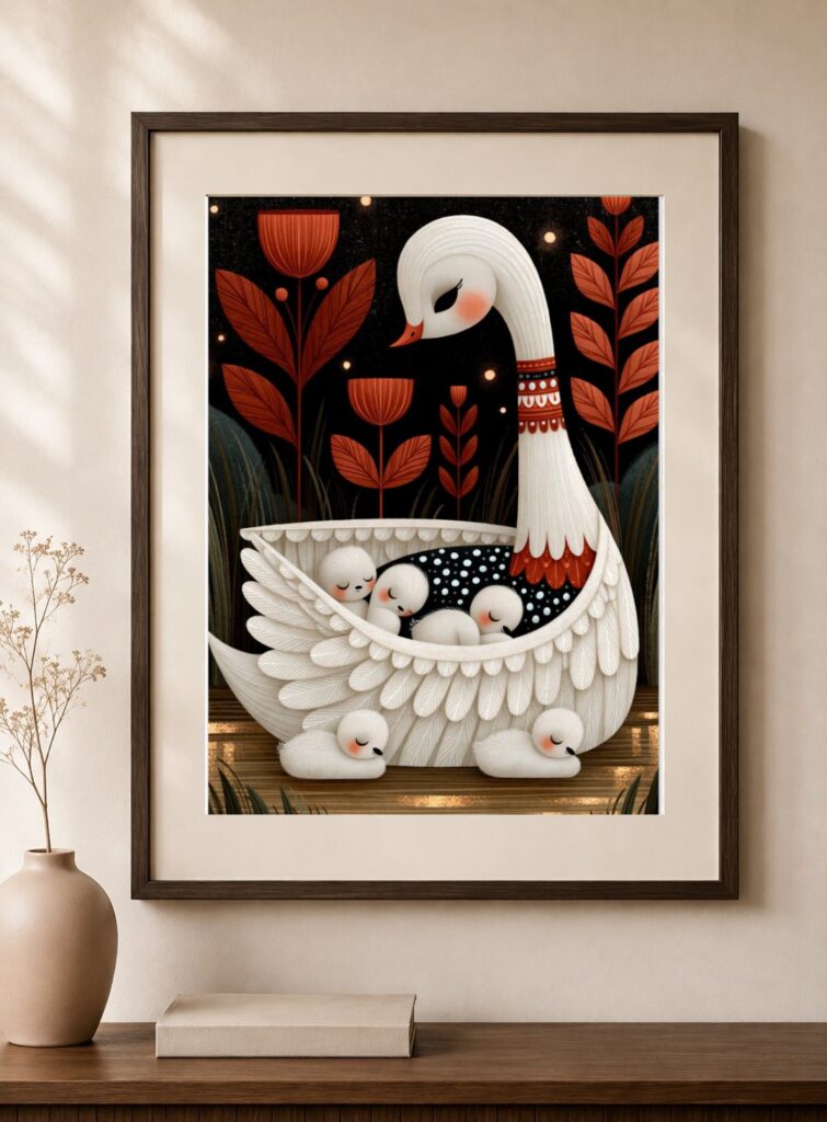 Swan Cygnets Nursery Art Print