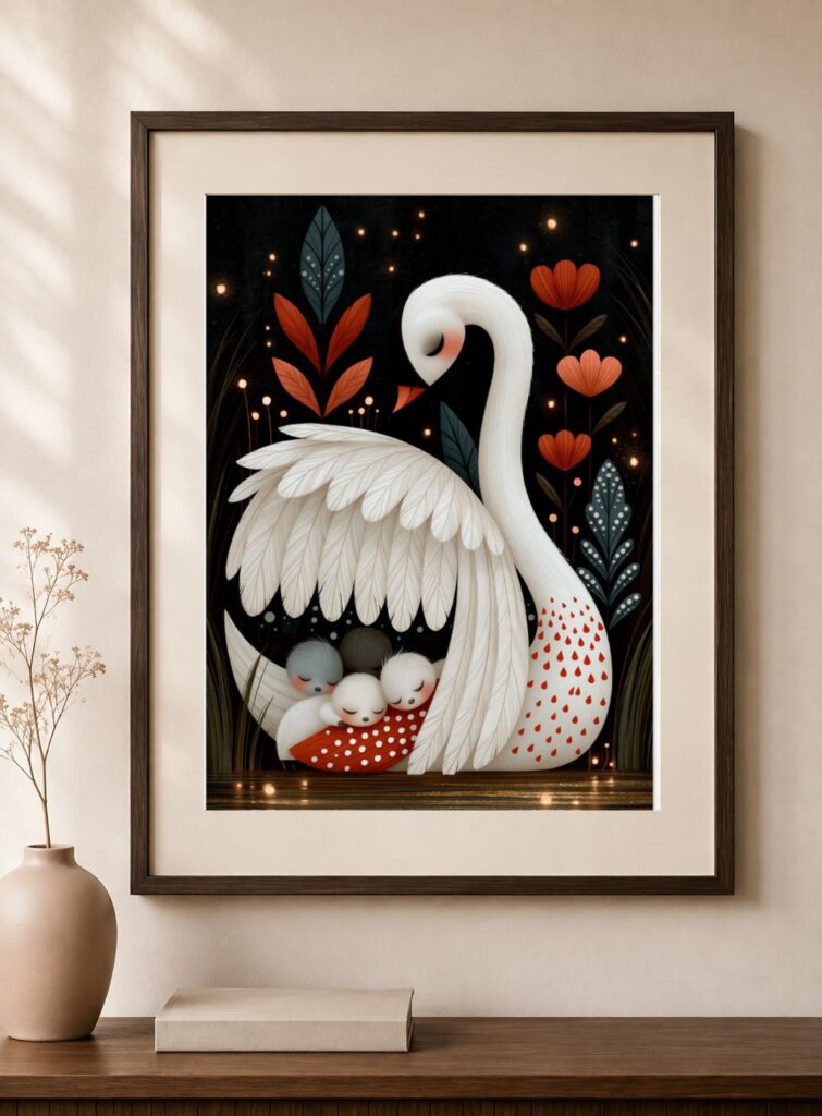 Whimsical Swan Family Art Print