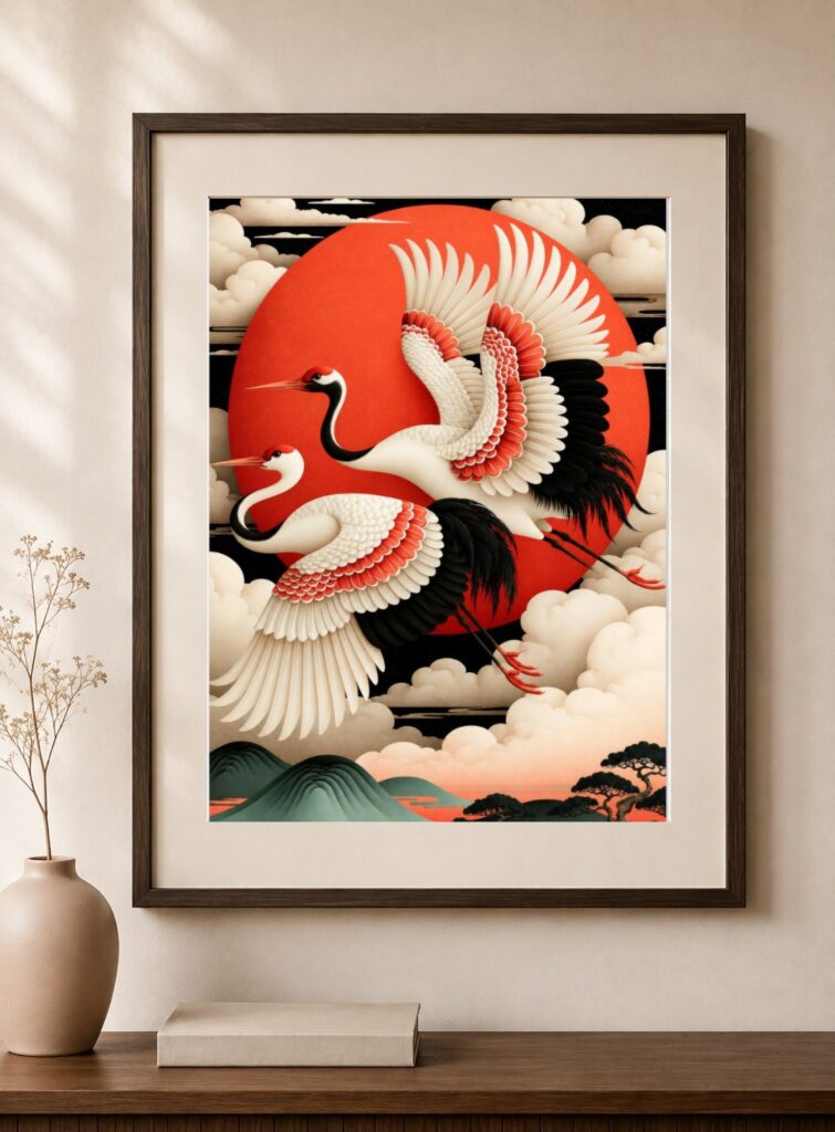 Japanese Cranes, Pair Cranes Art Print