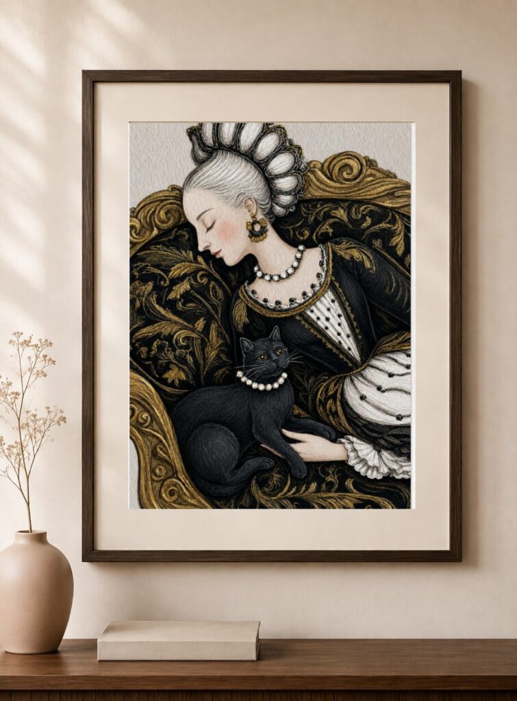 Renaissance Black Cat Art Print
