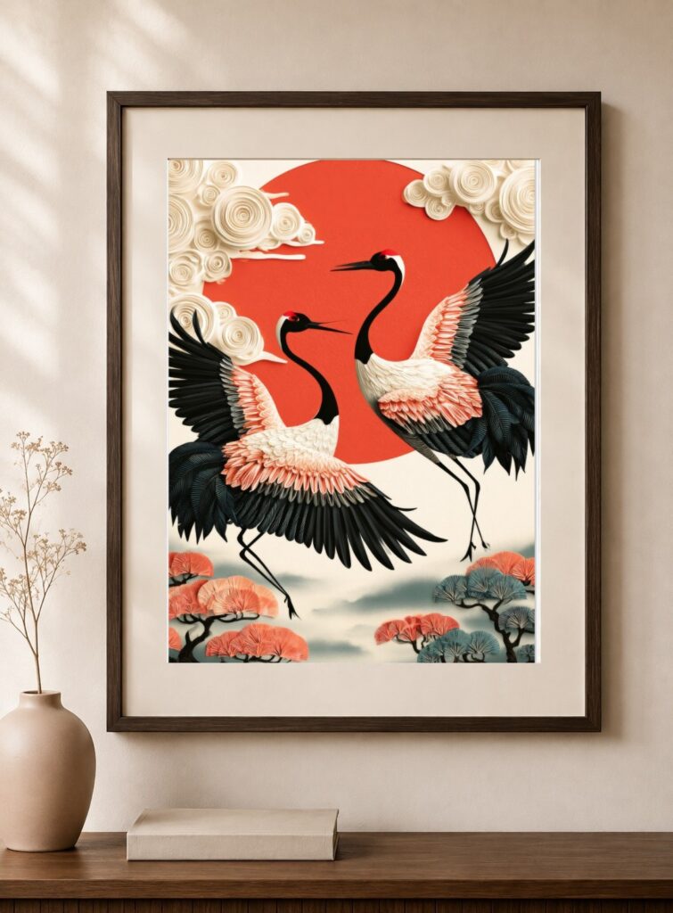 Red Crowned Crane Ukiyo E Art Print