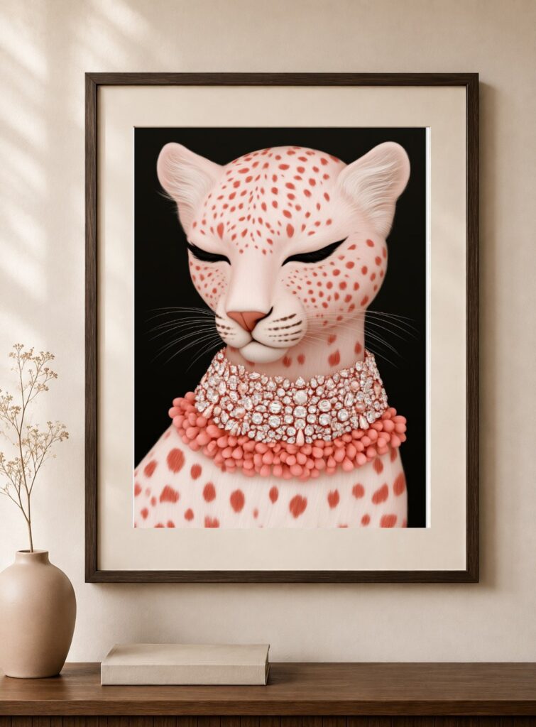 Pink Leopard, Glam Folk Art Print