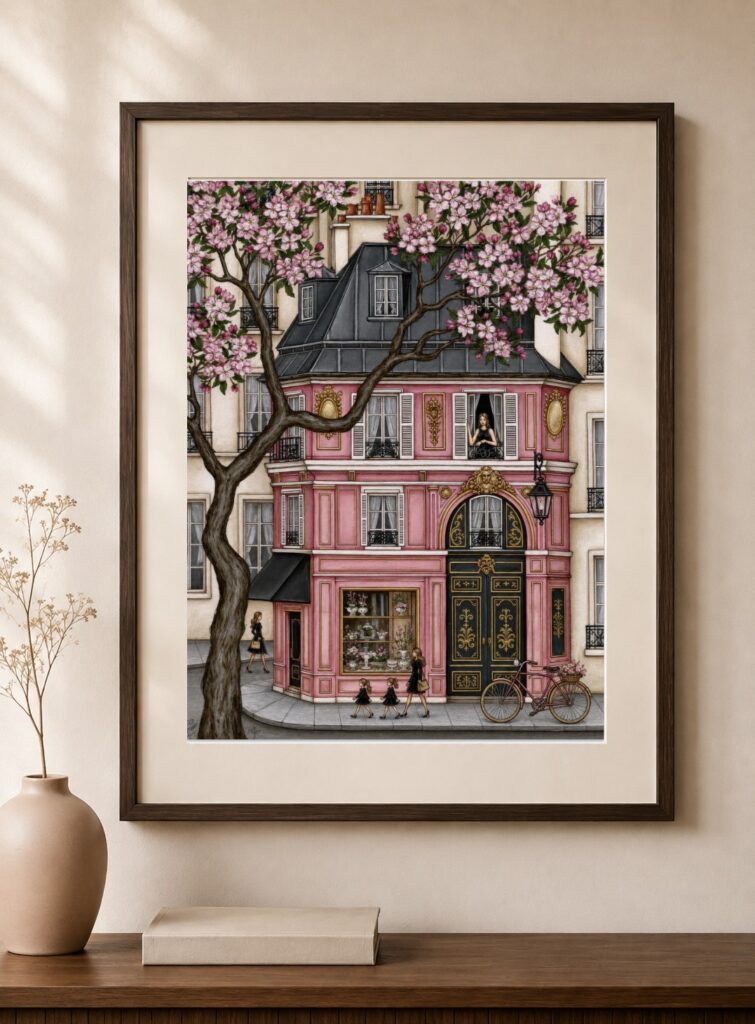 Pink Paris Flower Shop Art Print