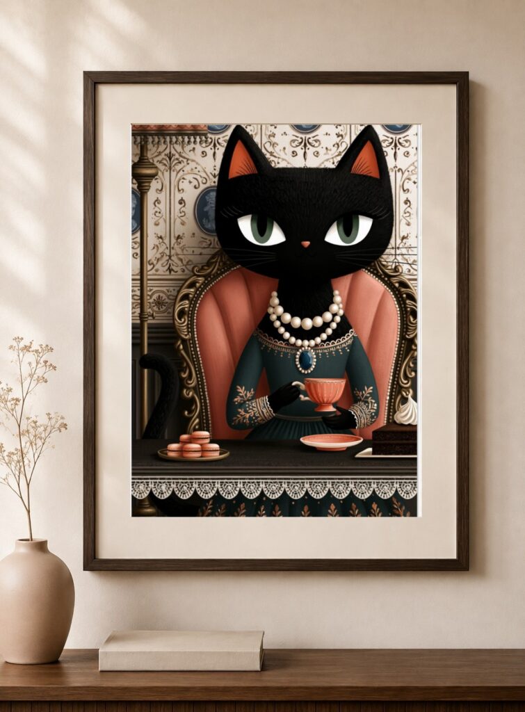 Victorian Black Cat Art Print