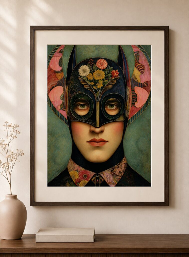 Floral Bat Mask Art Print