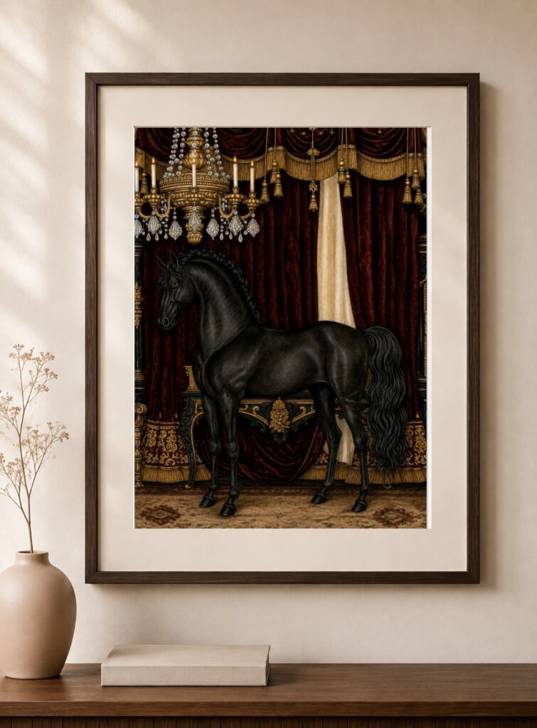 Black Horse Baroque Ballroom Art Print