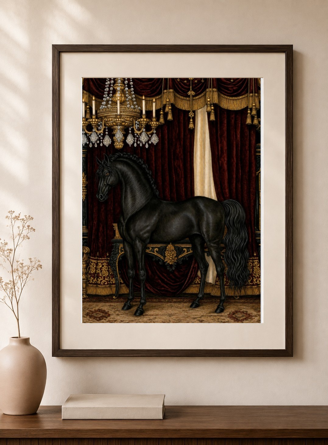 Black Horse Baroque Ballroom Art Print