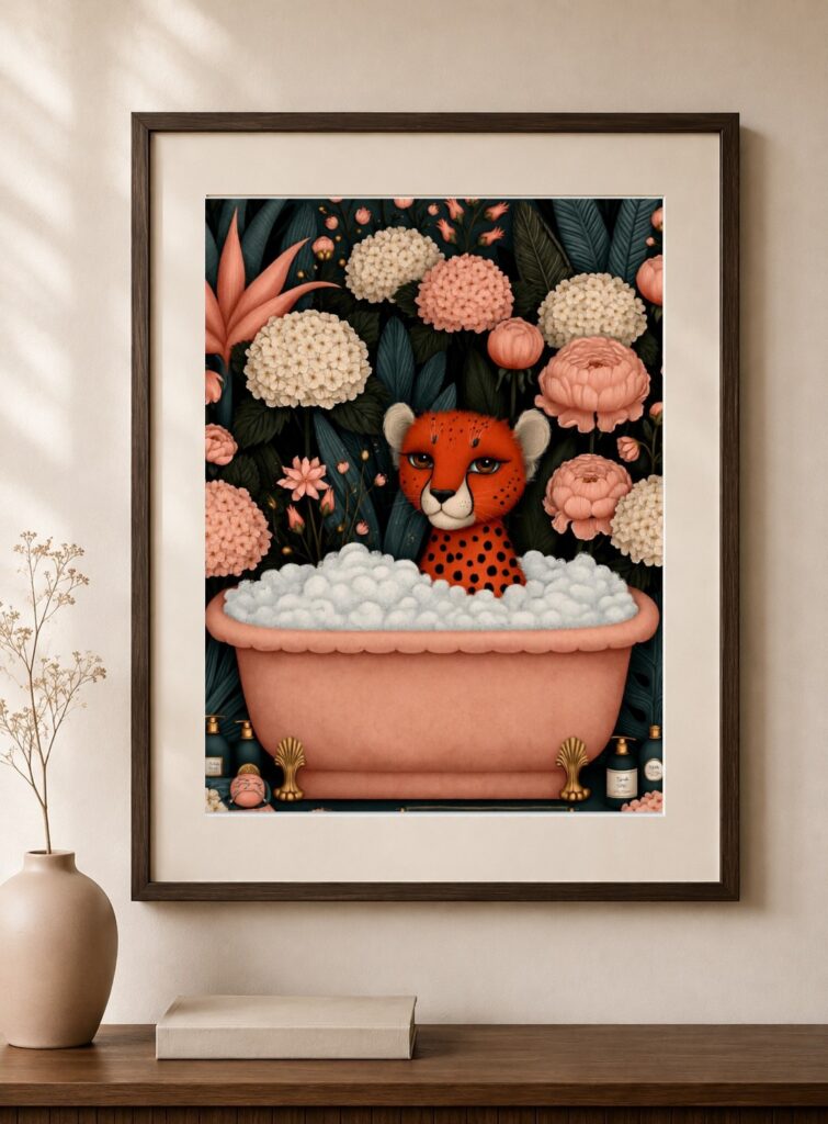 Funny Cheetah Bathroom Art Print