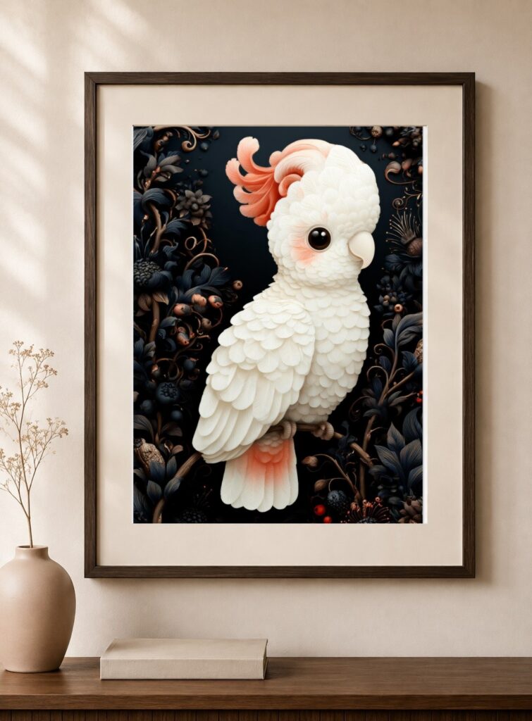 Cockatoo Dark Botanical Bird Art Print