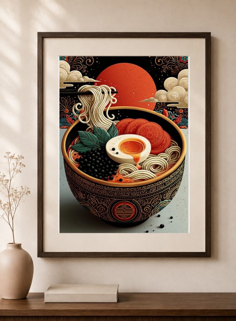 Japanese Ramen Bowl, Dark Art Print