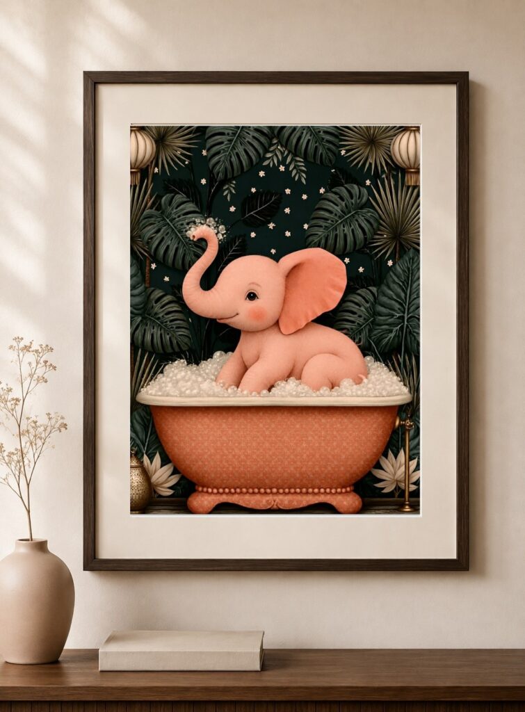 Baby Elephant Bath Art Print