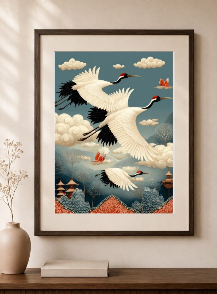 Crane Japanese Flying Birds Art Print