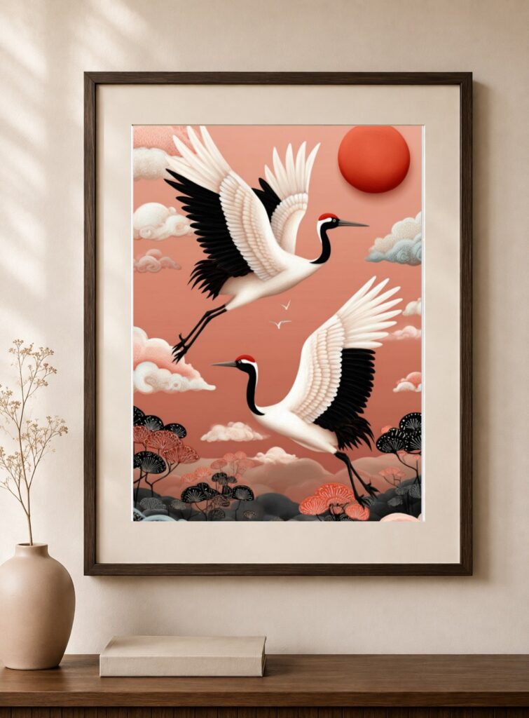Japanese Crane, Flying Cranes Art Print