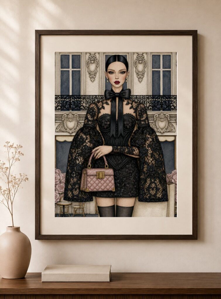 Black Lace Gothic Fashion Art Print