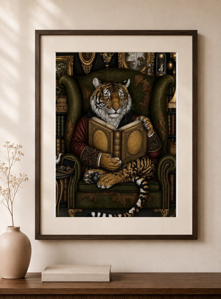 Tiger Reading Book Art Print