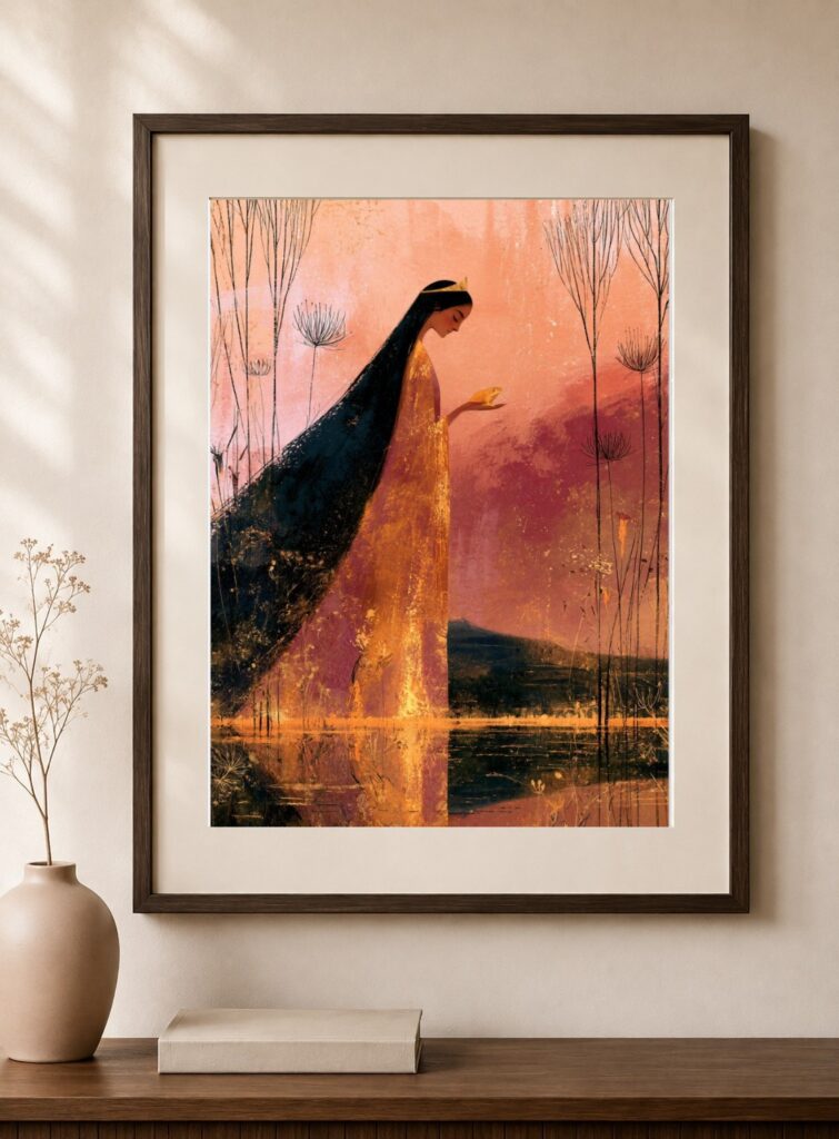 Golden Cloak Lady Fairytale Art Print