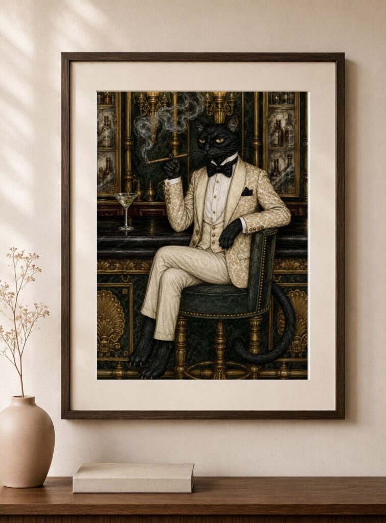 Art Deco Black Cat Art Print