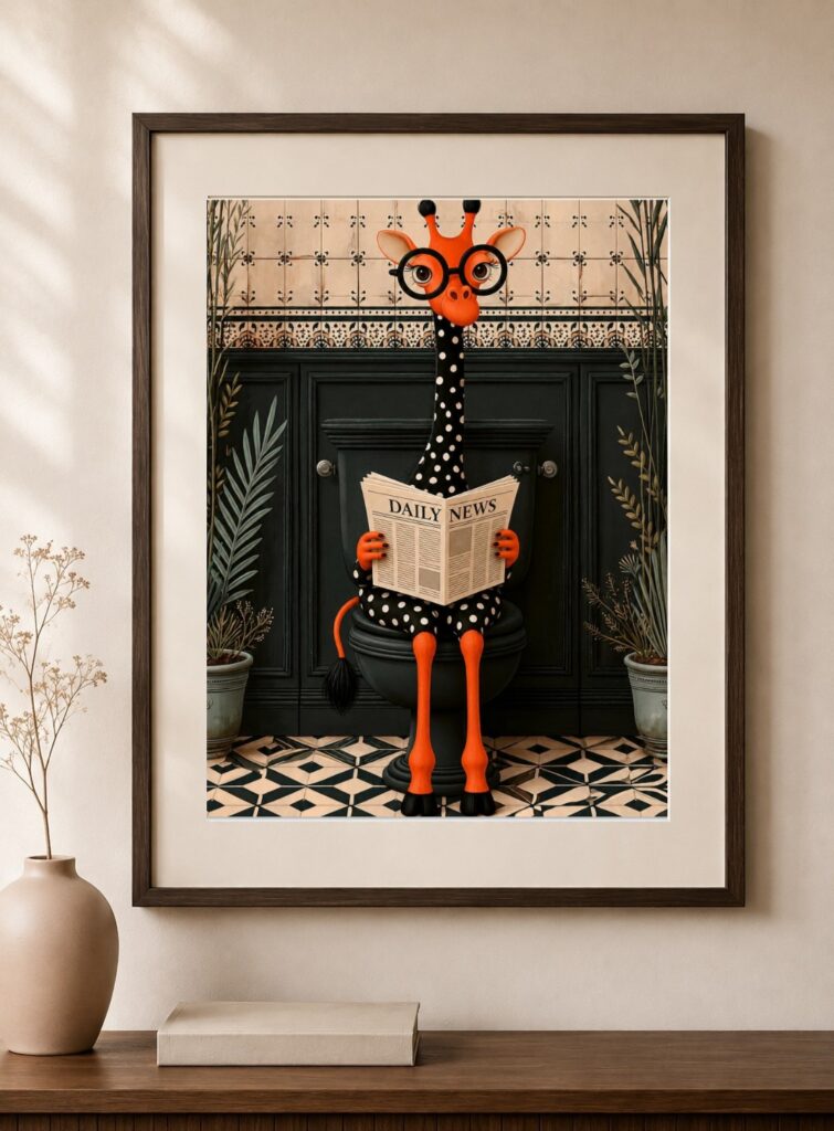 Whimsical Giraffe Reading Art Print