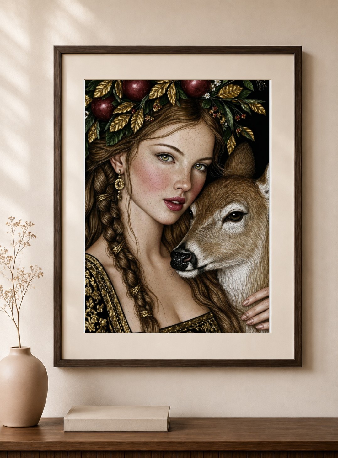 Woodland Woman Deer Art Print