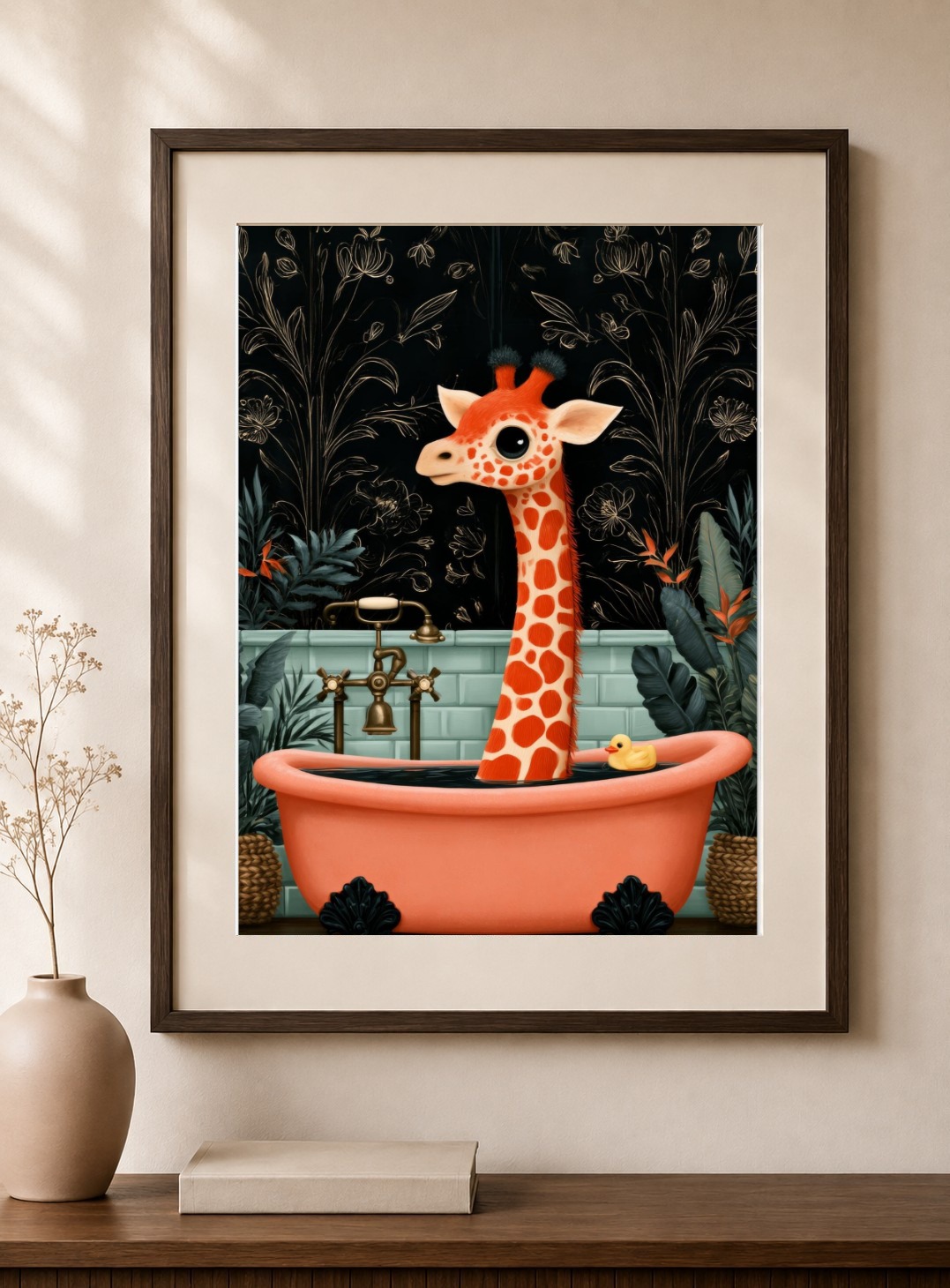 Whimsical Giraffe Bathtub Art Print
