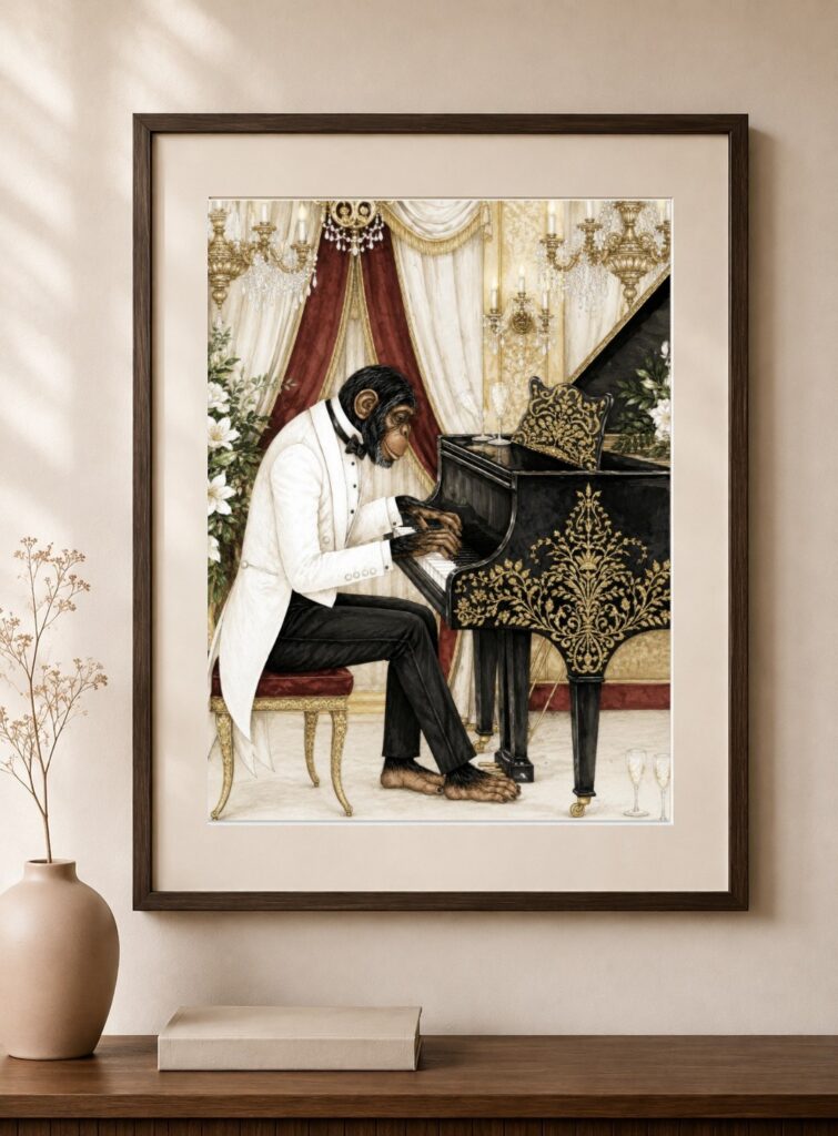 Gorilla Playing Piano Art Print