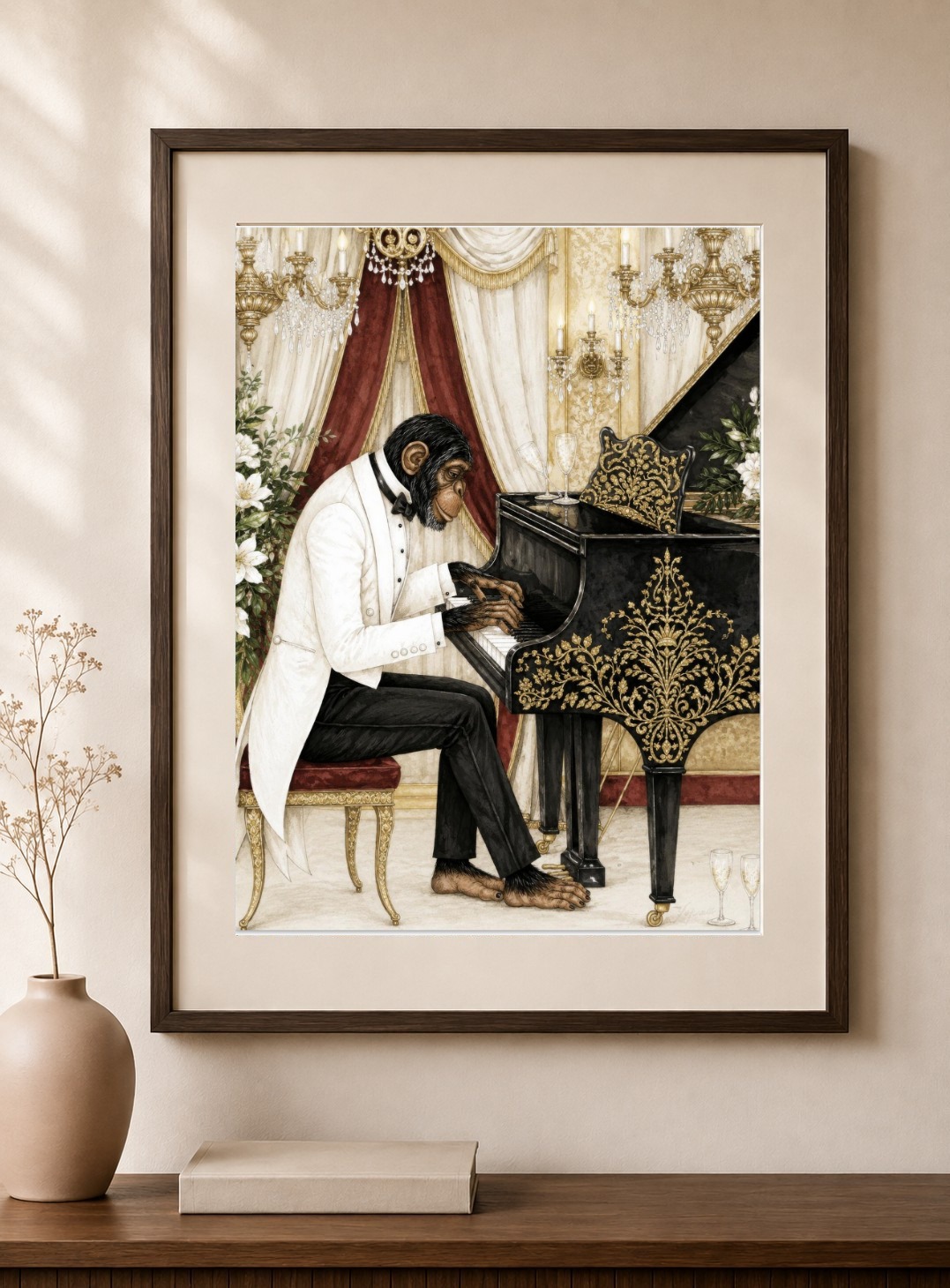Gorilla Playing Piano Art Print